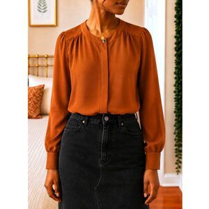 Vintage Notations Womens Size 12 Rust Orange Round Neck Long Sleeve Blouse
